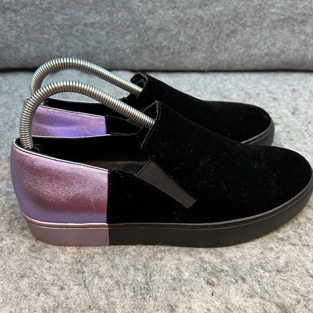 Free People Black Velvet Slip On Sneakers Shoes Purple Metallic Heel Wmns 8/8.5